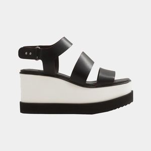 MANGO Platform Leather Wedge Sandals